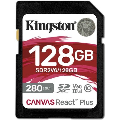 Карта пам`яті SDHC 128GB UHS-II/U3 Class 10 Kingston Canvas React Plus V60 SD R280/W100MB/s (SDR2V6/128GB)