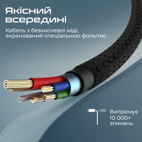 Кабель Promate xCord-Ai USB - Lightning (M/M), 1 м, Black (xcord-ai.black)