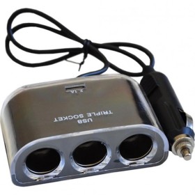 Автомобільний зарядний пристрій Atcom ES-09 (HUB 3DC12  1USB, 2.1A) Black (13151)