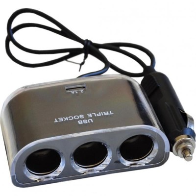 Автомобільний зарядний пристрій Atcom ES-09 (HUB 3DC12  1USB, 2.1A) Black (13151)