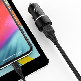 Автомобільний зарядний пристрій SkyDolphin SZ02V Aluminium (2USB, 2.4A) Black (AZP-000073)  кабель microUSB