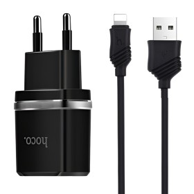 Мережевий зарядний пристрій Hoco C12 Smart 2.4A 2USB Black (S23146)  кабель Lightning