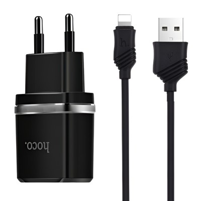 Мережевий зарядний пристрій Hoco C12 Smart 2.4A 2USB Black (S23146)  кабель Lightning