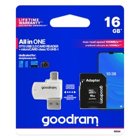 Карта памятi MicroSDHC 16GB UHS-I Class 10 Goodram  SD-adapter  OTG Card reader (M1A4-0160R12)